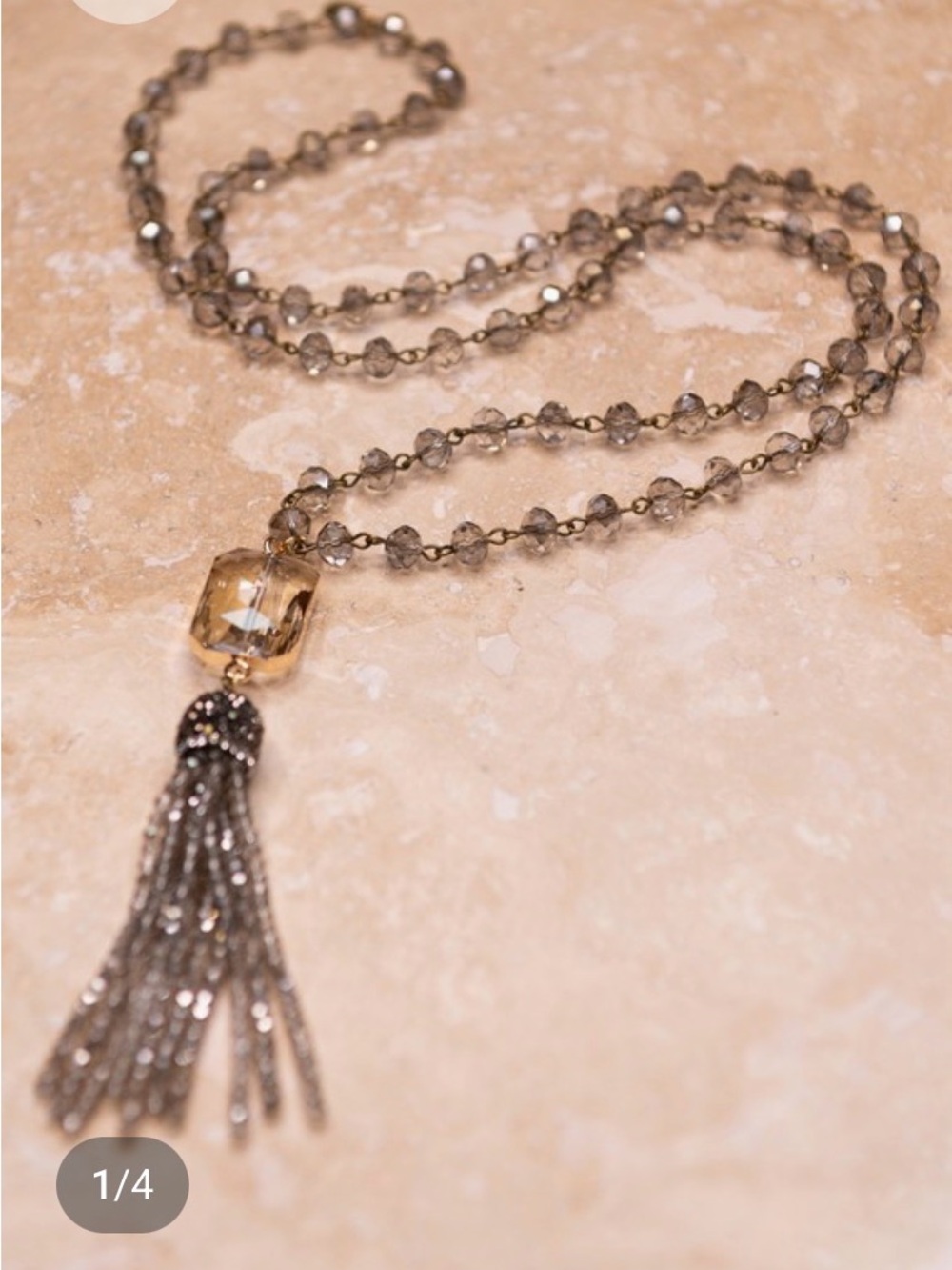 Dylan Jewelry Smoky Crystal Bead Tassel Necklace - Elegant Neutral Statement